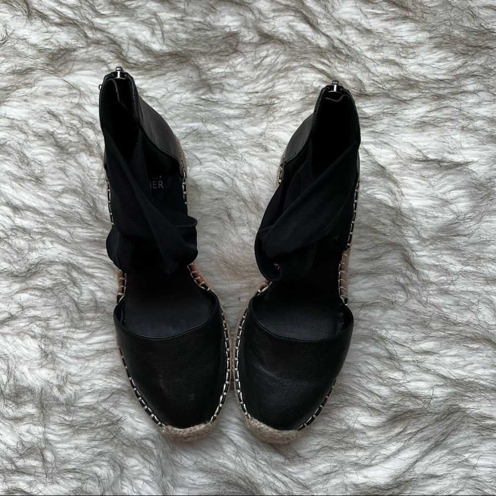 Eileen Fisher Black Wallis Leather Wedge Espadrille Sandals Ankle Strap Size 6.5 - Picture 4 of 12